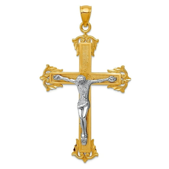 28mm 10k Solid Gold Two-tone Crucifix Pendant Necklace Pendant for Women - 3.5 Grams