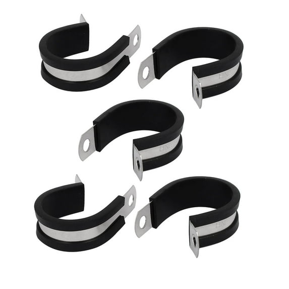 28mm Dia EPDM Rubber Lined P Clips Cable Hose Pipe Clamps Holder 5pcs
