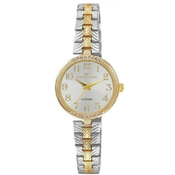 28mm Montres Carlo Women Luxury Fashion Stones Quartz Dress Bracelet Watch Wrist (Two-Tone)