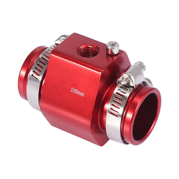 28mm Red Car Water Coolant Temperature Sensor Adapter Set Joint Pipe Radiator with 2 Hose Clamps