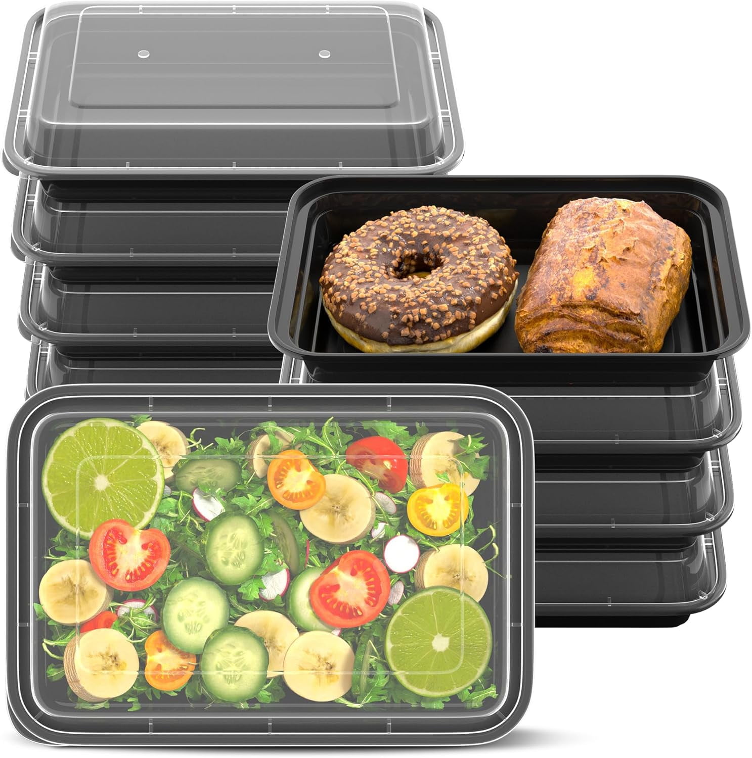 28oz Meal Prep Containers [50-Pack], Reusable Bento Box with Easy-Snap ...