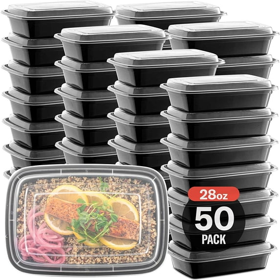 28oz Meal Prep Food Containers with Lids, Reusable Microwavable Plastic BPA free (50 Pack)