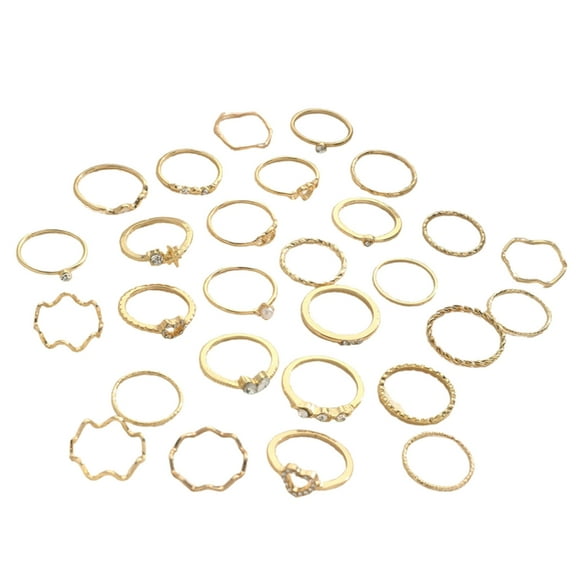 28pc Fashionable Rings With Heart and Waving Patterns for Stylish Looks