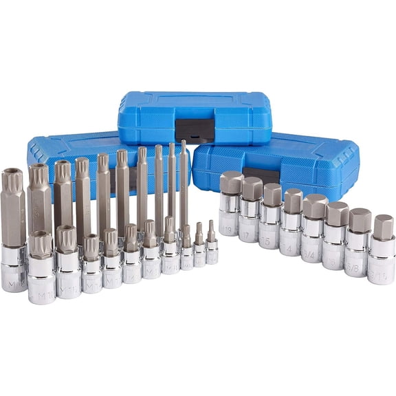 28pc Hex & XZN 12 Point MM Triple Square Spline Bit Socket Set Tamper Proof Bit