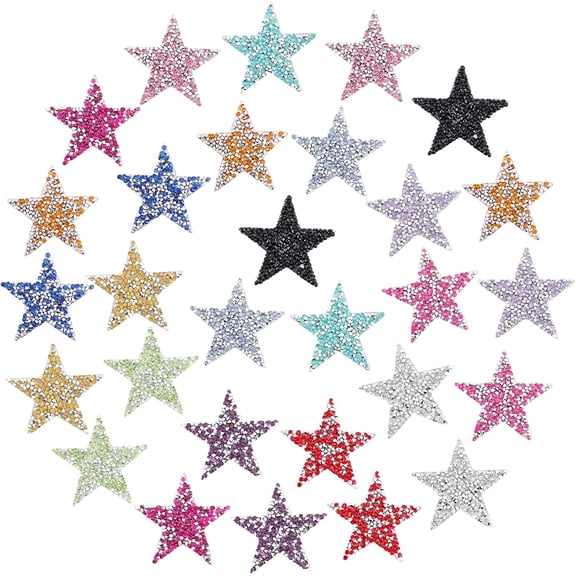 28pcs 14 style Plastic Clothing Patches with Resin Rhinestone Star Mixed color 57~60x60x2.5~3mm 2pcs/style 1box