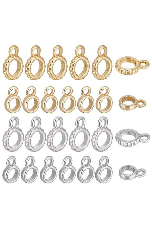 28pcs 4 style Brass Tube Bails Loop Bails Gear Ring Real golden Plated Real Platinum Plated 8.5-11x6-8x2mm Hole: 2-1.8mm Inner Diameter: 4-5mm