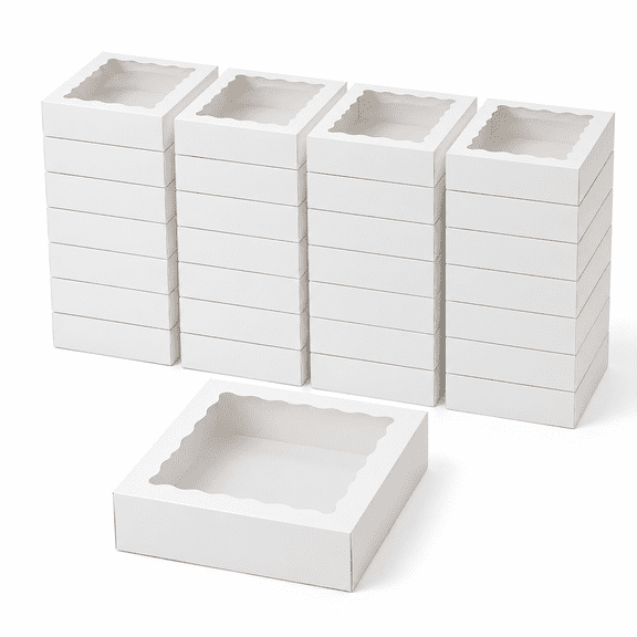 28pcs 9x9x2.5 Inches Bakery Boxes with Window for Pie, Chocolate Covered Strawberries, Breakable Heart, Cookies, Cakesickle