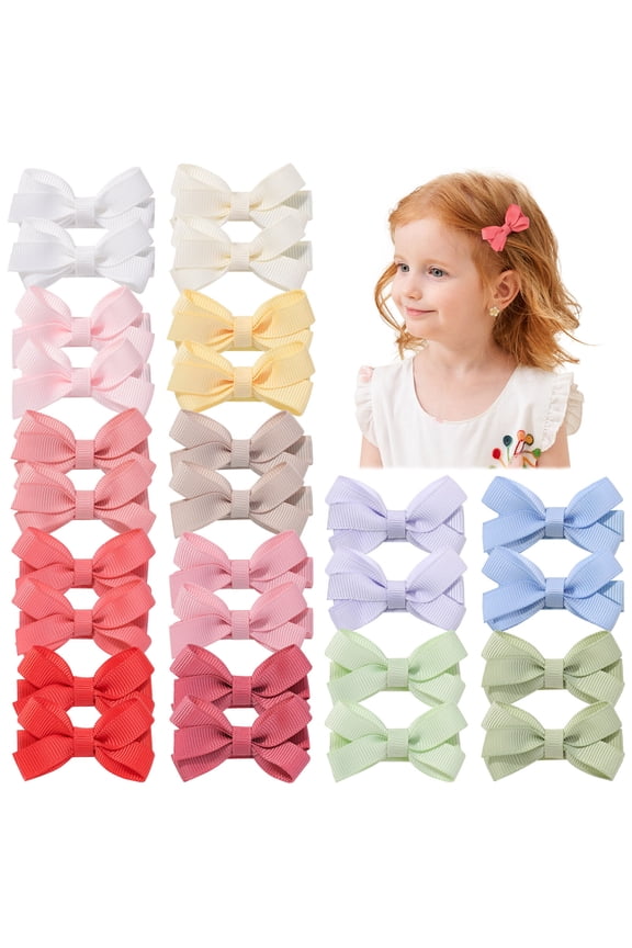 28pcs Baby Hair Clips Bows for Girls Mini Fully Lined Baby Bows Grosgrain Ribbon 2" Tiny Hair Bows Clips for Baby Girls Infant Fine Hair