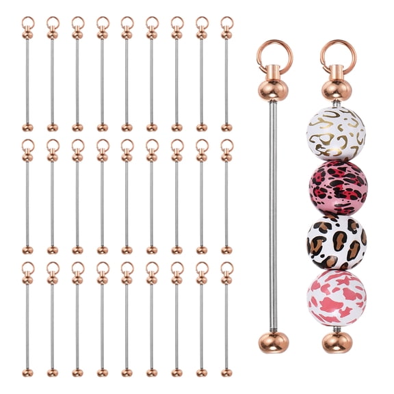 28pcs Beadable Keychain Bar, Beadable Keychains Blanks Beaded Keychain Bar Bulk Key Chain Rod Making Charm for Beads Jewelry Making DIY Focal Bead Crafts Backpack, Rose Gold