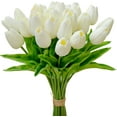 28pcs Cream Artificial Tulip Silk Fake Flowers 13.5" for Mother's Day