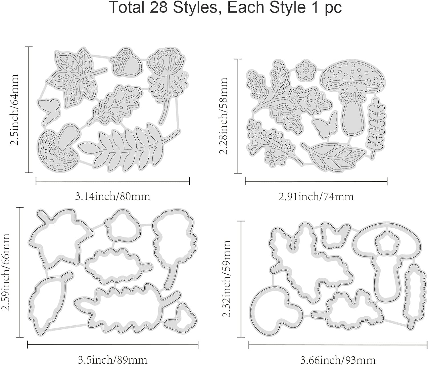 INFUNLY 28 Stuks Hot Foil En Snijmallen – Paddenstoelen, Bloemen, Bladeren En Vlinders, Voor Kaarten Maken En Scrapbooking