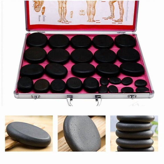 28pcs Natural Basalt Rocks Hot Stone Massage Set Therapy Pain Relief Full Body