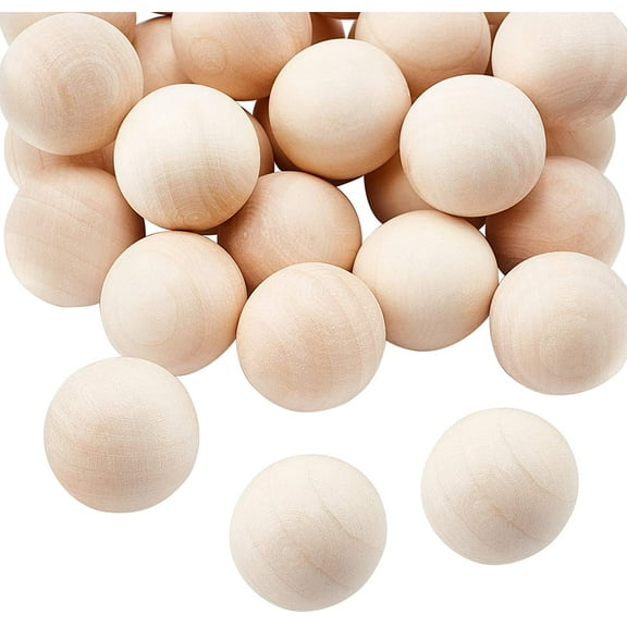 28pcs Natural Wooden Round Ball DIY Decorative Wood Crafting Balls Unfinished Wood Sphere No Hole/Undrilled White DIY Making