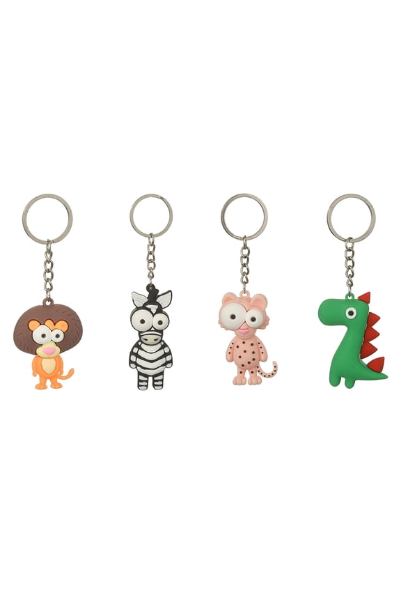 28pcs PVC Plastic Pendant Keychain with Platinum Plated Iron Split Key Rings Zebra/Leopard/Lion/Dinosaur Mixed color 10.5~12.6cm