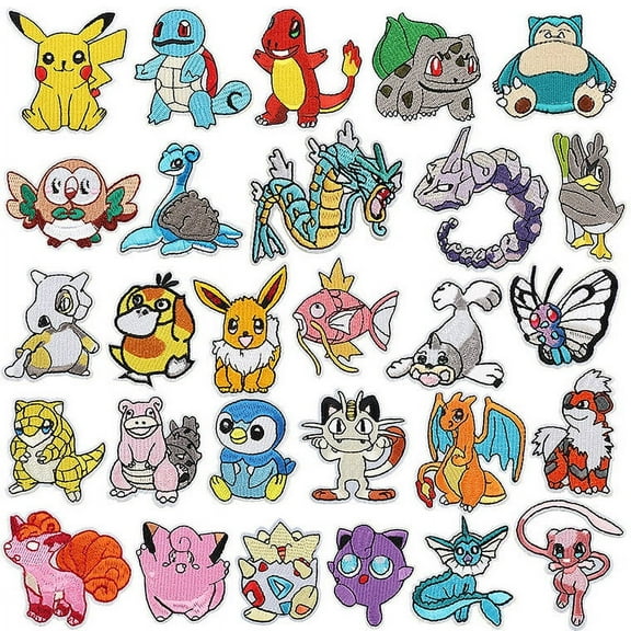 28pcs Pikachu Styles Embroidered Patches, Bright Vivid Colors, Sew On/Iron On Patch Applique for Clothes, Dress, Hat, Jeans, DIY Accessories
