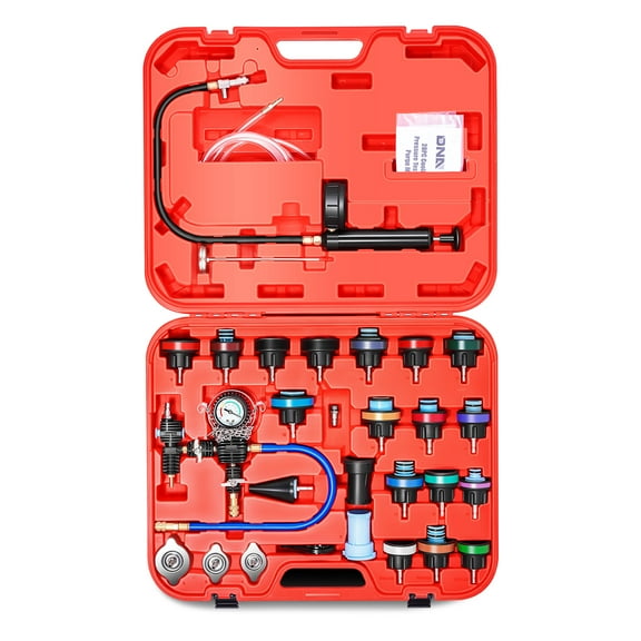 28pcs Radiator Coolant Pressure Tester Vacuum Refill Tool Kit For Most Vehicles,With Carrying Case,Red