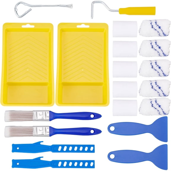 28pcs Small Paint Roller Set 2 inch Mini Paint Roller Brush Kit with Foam Microfiber Covers and Scraper Heavy-Duty Paint Tray House Painting Roller Supplies for Walls Cabinet Touch-ups Mixed Color