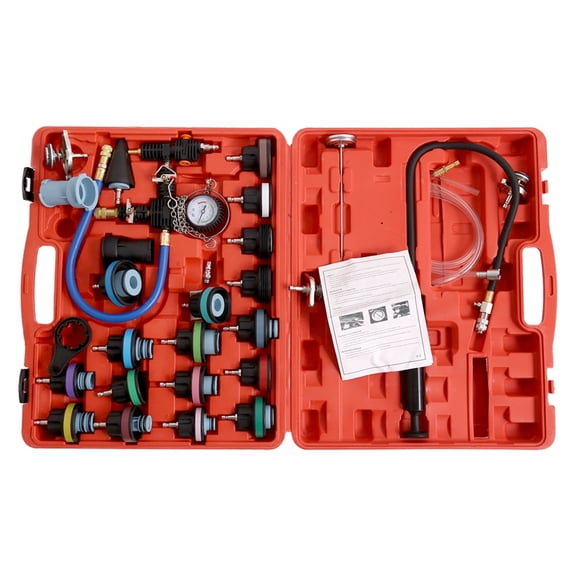 28pcs Universal Radiator Pressure Tester Kit Coolant Pressure Tester Kit Coolant Vacuum Refill Kit for Cooling System,1 Set x Pressure Tester,Red