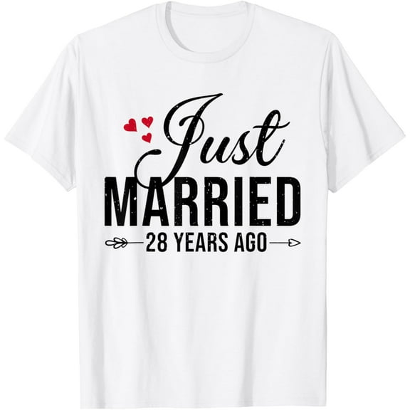 28th Anniversary Shirt for Couple Just Married 28 Years Ago T-ShirtMen and women, Black T-shirt, size: Extra large S-4XL