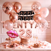 28th Birthday Decorations Kit - "Twenty Ate" Rose Gold Party Supplies Set for Womens Birthday Celebrations