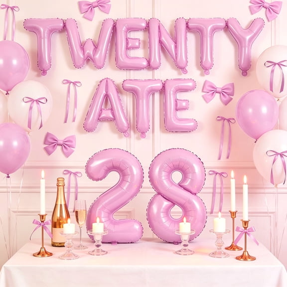 28th Birthday Party Decorations - TwentyAte Theme Sweet Pink & White Decor Set for Women's Celebrations