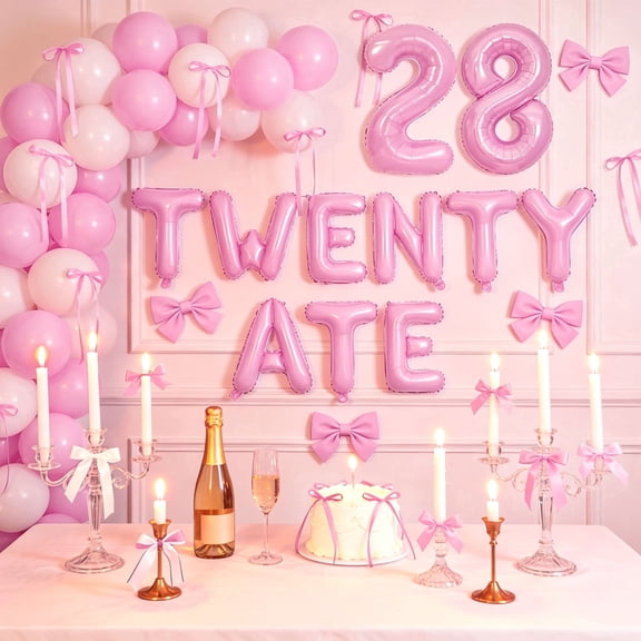 28th Birthday Party Decorations, TwentyAte Theme Sweet Pink & White Party Decor Set for Women Birthday Celebrations
