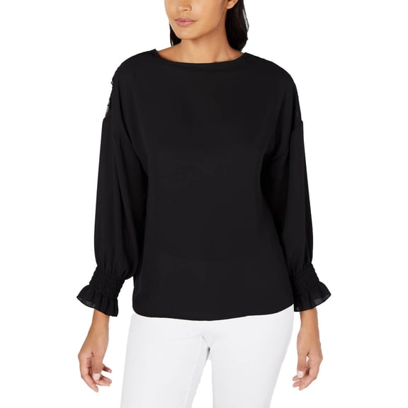 28th & Park Womens Lace Dressy Blouse Black XL