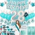 thumbnail image 1 of 28th Teal Green Birthday Decorations for Women, Party Supplies, 28Bday Decoration Banner, 28th Photo Props, Cake Topper, 28th Birthday Gifts, 1 of 5