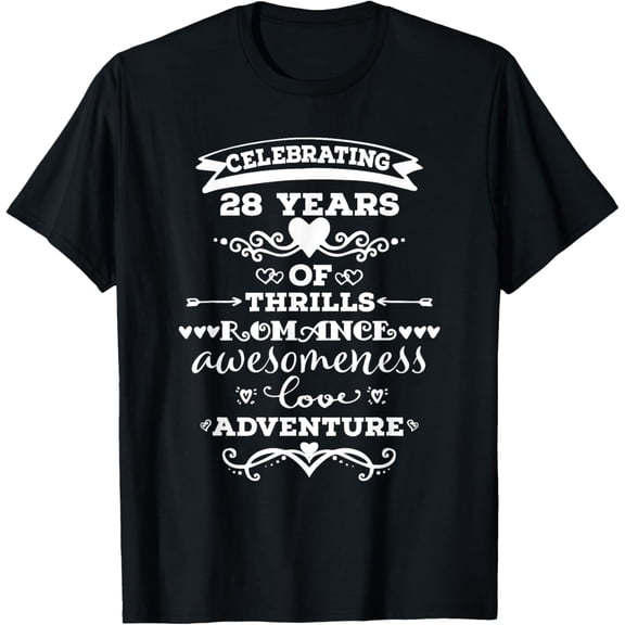 28th Wedding Anniversary T-shirt 28 Years Vintage GiftMen and women, Black T-shirt, size: Extra large S-4XL
