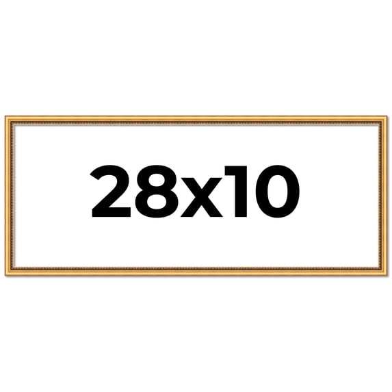 28x10 Frame Beaded Gold Solid Wood Picture Frame | 0.75 Inches Moulding Width | Liscio Oro