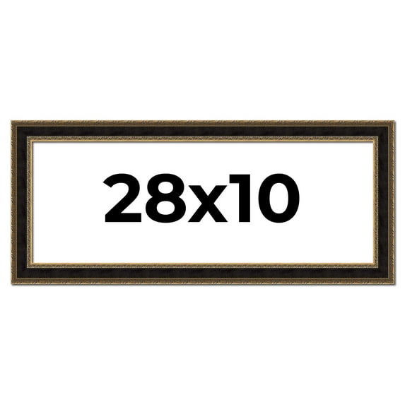 28x10 Frame Gold Antique Vintage Sold Wood Picture Frame | 1.75 Inch Moulding Width | Interior
