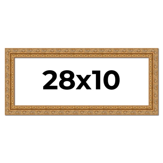 28x10 Frame Gold Ornate Solid Wood Picture Frame | 2 Inch Moulding Width | Firman Traditional Photo