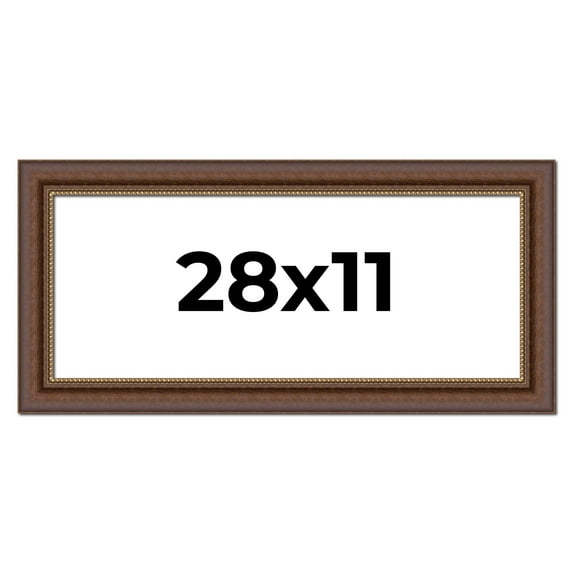 28x11 Copper and Brown Real Wood Picture Frame Width 2 inches | Interior Frame Depth 0.5 inches |
