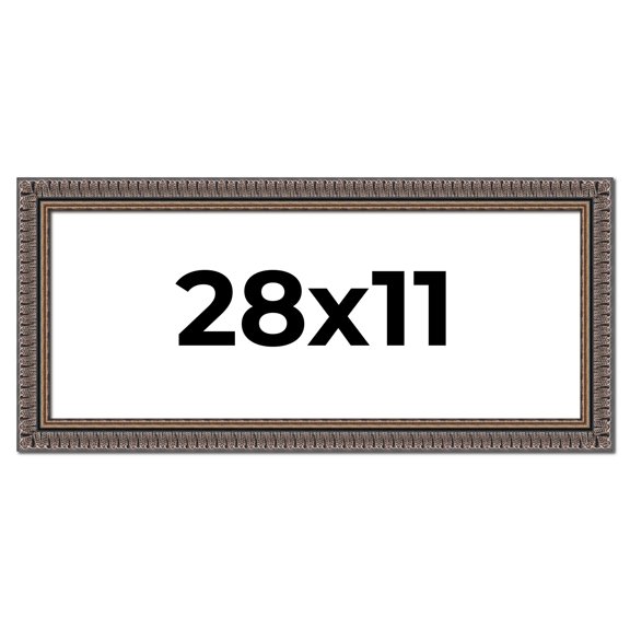 28x11 Frame Black Feather Payton Ornate Solid Wood Picture Frame Width 1.75 Inches | Interior Depth