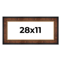 28x11 Frame Brown Walnut Gold Ornate Trim Solid Wood Plein Air Picture Frame | 3 Inch Moulding
