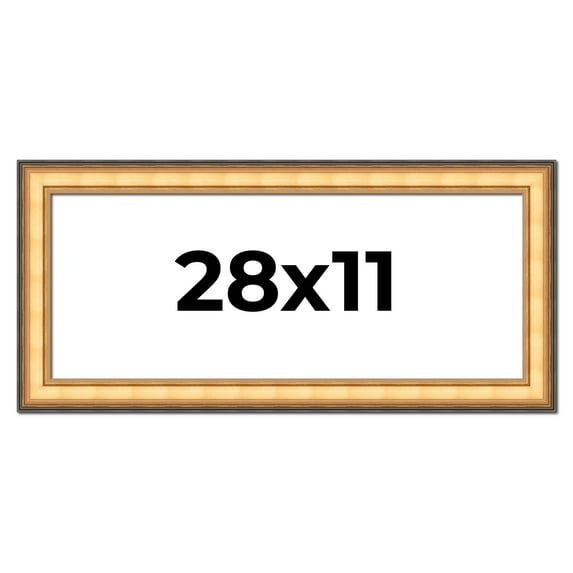 28x11 Frame Gold Plein Aire Solid Wood Picture Frame Width 2 Inches | Interior Frame Depth 0.5