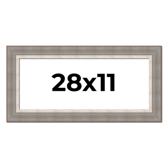 28x11 Frame Grey Real Wood Picture Frame Width 2.75 Inches | Interior Frame Depth 0.5 Inches |