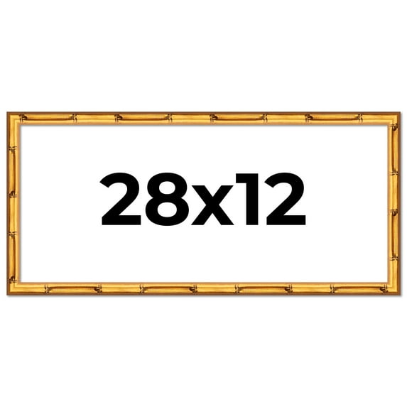 28x12 Frame Gold Bamboo Solid Wood Picture Frame | 1 Inch Moulding Width | Interior Frame Depth