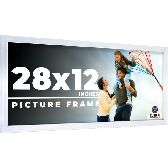 28x12 Frame Silver Stainless Steel Solid Wood Picture Frame | 0.75 Inch Moulding Width | Includes