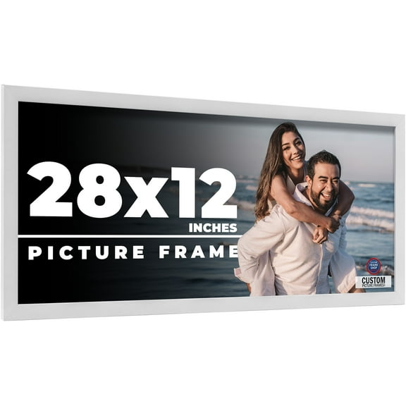 28x12 Frame White Real Wood Picture Frame Width 0.75 inches | Interior Frame Depth 0.5 inches |