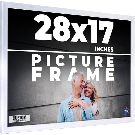 28x17 Frame Silver Stainless Steel Solid Wood Picture Frame | 0.75 Inch Moulding Width | Includes