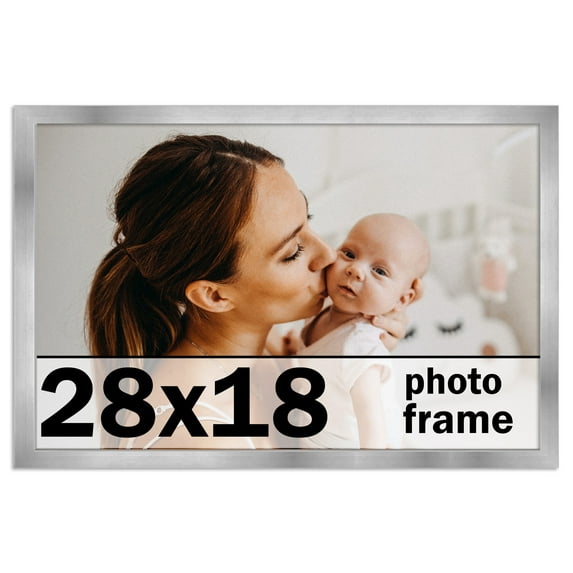28x18 Frame Silver Stainless Steel Solid Wood Picture Frame | 0.75 Inch Moulding Width | Includes
