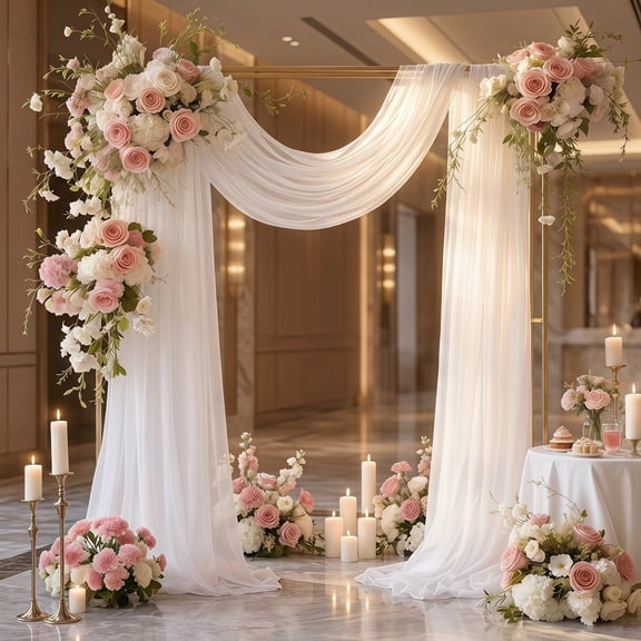 28x19FT Sheer Chiffon Fabric Backdrop, White Wedding Arch Draping for Ceremony Decor, Decorative Ceiling Curtain for Party & Birthday Decorations (1 Panel)