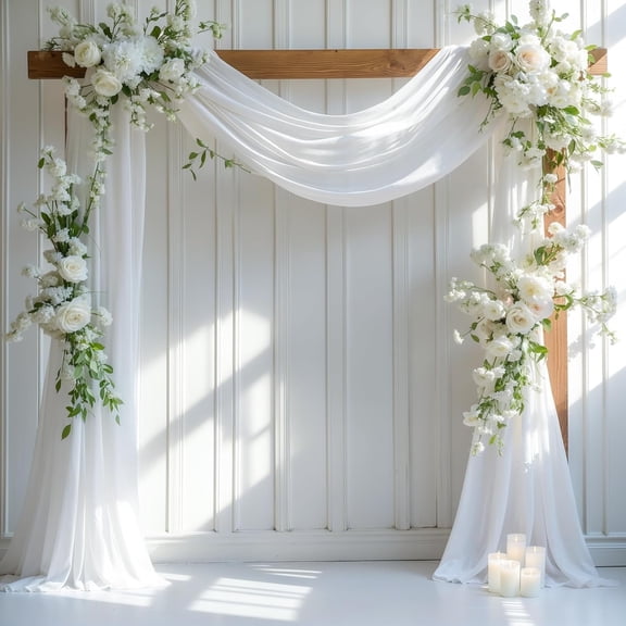 28x19FT Sheer Chiffon Fabric Backdrop, White Wedding Arch Draping for Ceremony Decor, Decorative Ceiling Curtain for Party & Birthday Decorations (1 Panel)