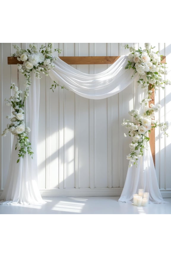 28x19FT Sheer Chiffon Fabric Backdrop, White Wedding Arch Draping for Ceremony Decor, Decorative Ceiling Curtain for Party & Birthday Decorations (1 Panel)