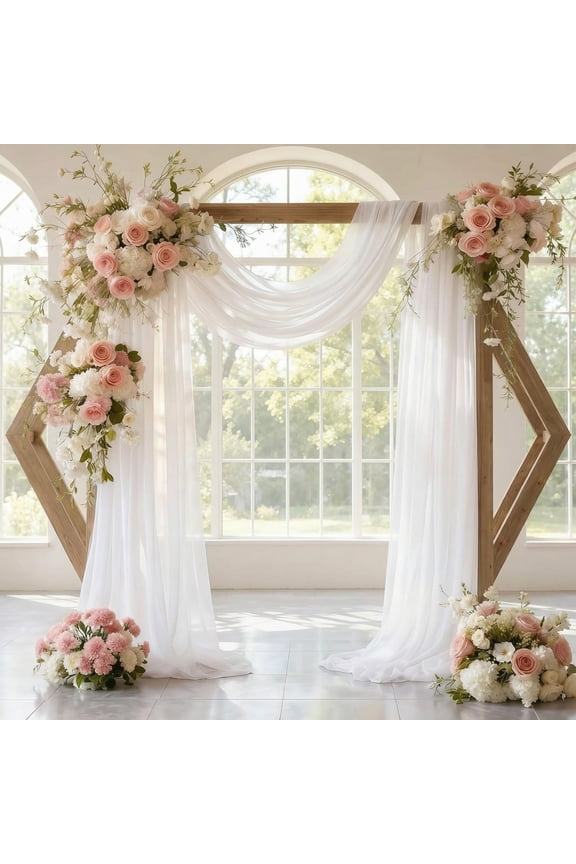 28x19FT Sheer Chiffon Fabric Backdrop, White Wedding Arch Draping for Ceremony Decor, Decorative Ceiling Curtain for Party & Birthday Decorations (1 Panel)
