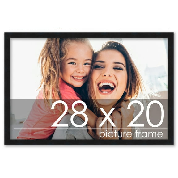 28x20 Black Wood Picture Frame - UV Acrylic, Foam Board Backing, Hanging Hardware