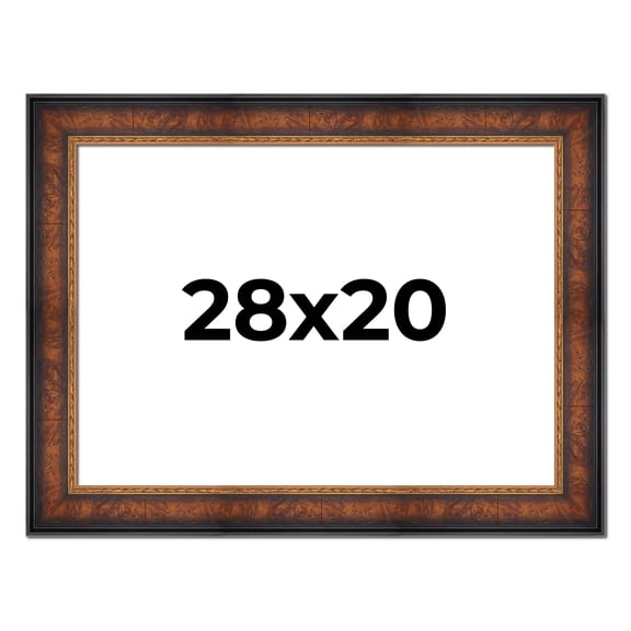 28x20 Frame Brown Walnut Gold Ornate Trim Solid Wood Plein Air Picture Frame | 3 Inch Moulding
