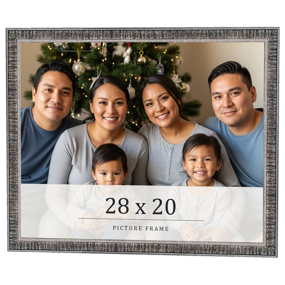28x20 Frame Silver Grey Distressed Solid Wood Picture Frame | 0.75 Inch Moulding Width | Interior