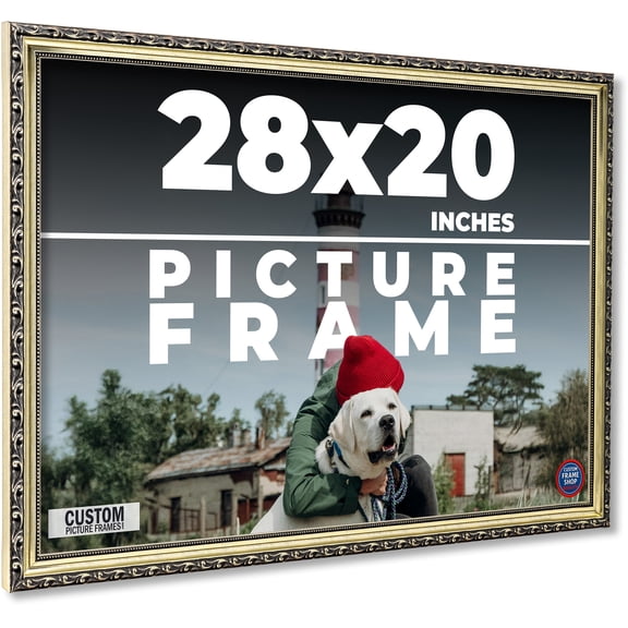 28x20 Frame Silver Solid Wood Picture Frame Width 1.125 Inches | Interior Frame Depth 0.375 Inches